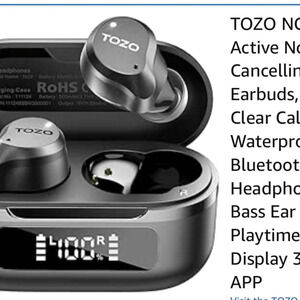 NEW ! Gift idea TOZO Black Wireless Earbuds with Charging Case